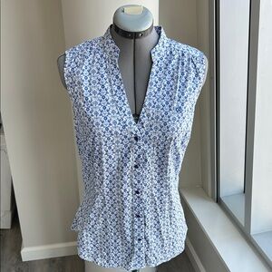 Roper Sleeveless Blouse with Blue Floral Pattern